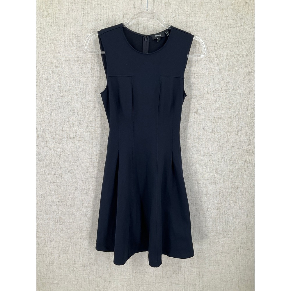Theory Modern Tea Dress Women Size 2‎ Navy Blue Cotton Pique Minimalist
